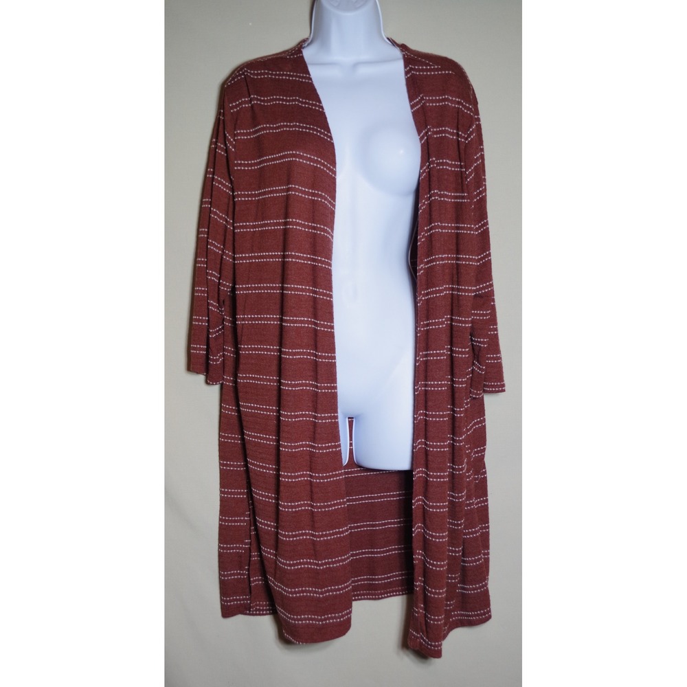 Above and Beyond Rust Brown Striped Open Front Duster Cardigan Plus Size 3X